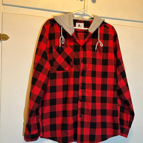 Other - Red and Black Plaid Hooded Flanel Shirt